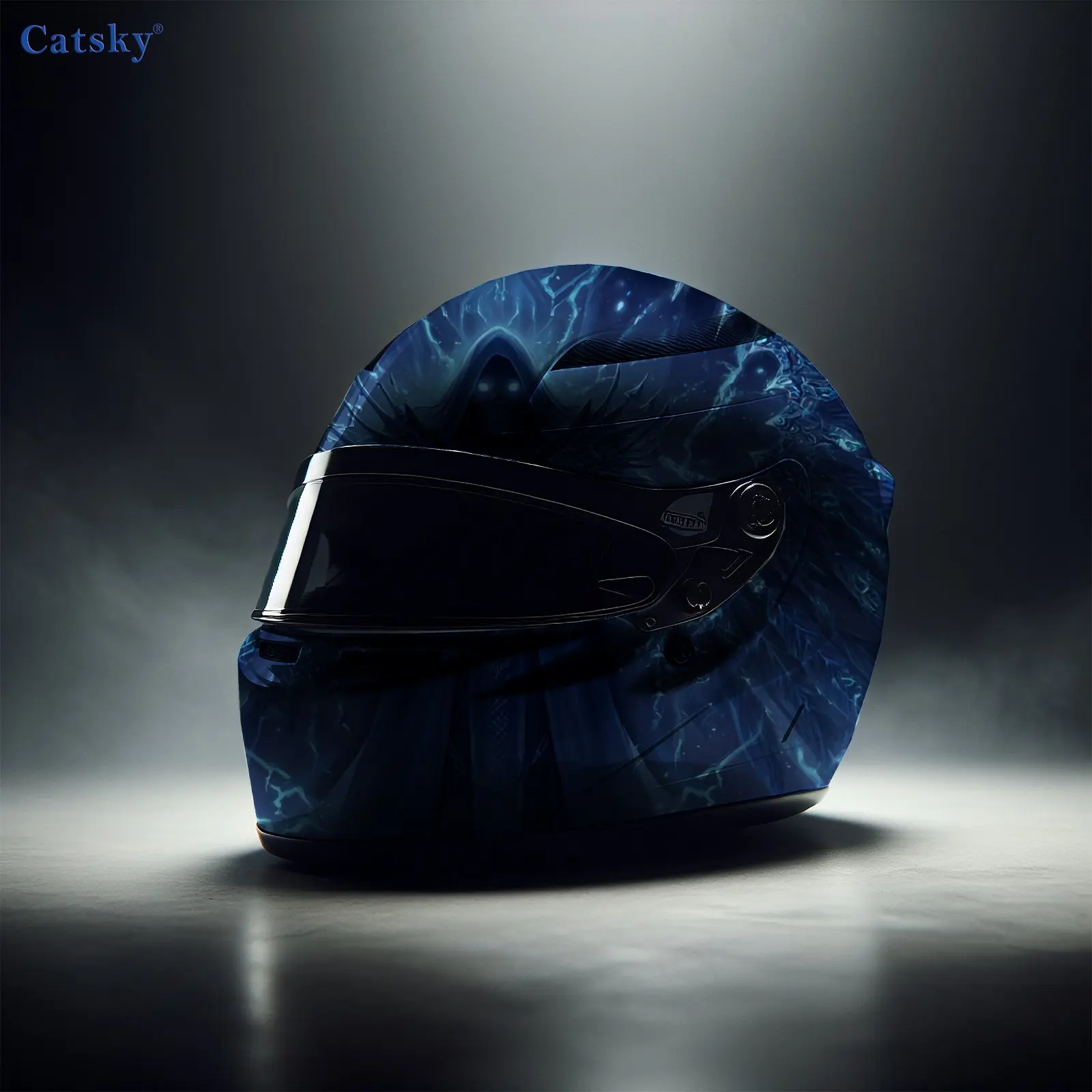 خوذة Nether Blue Flame & Skeleton Wings من الفينيل، شارات خوذة لكامل الوجه مقاومة للماء ومقاومة للخدش، ديكور متين من مادة PVC