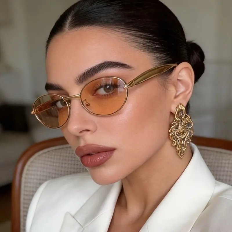Modische Retro-Sonnenbrille mit Metallrahmen, Ovale Damenbrille, Vielseitige Schlichte Sonnenbrille