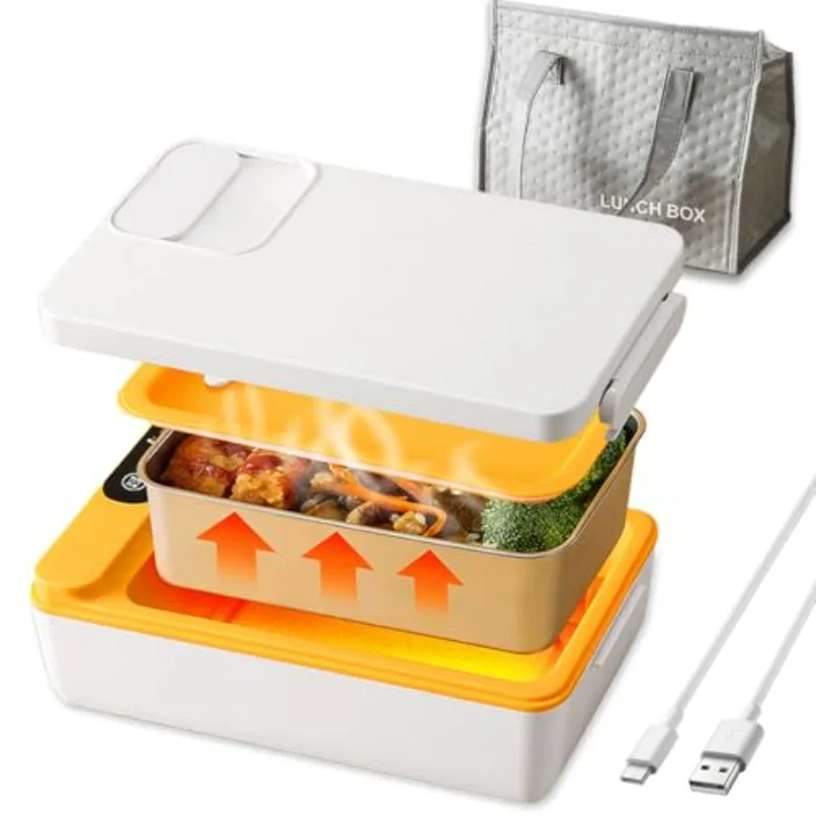 

Cordless Electric Lunch Box 1L Portable Food Warmer for Car Office Home Use No Water Required Rechargeable Heated Lunch Contain