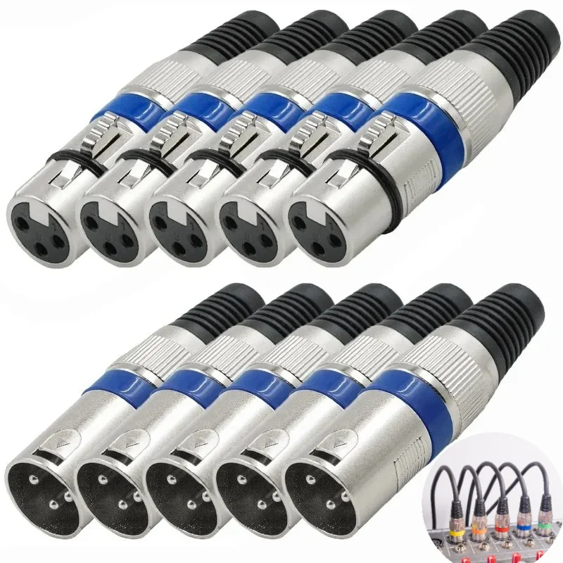 1/2/5/10 PCS XLR 3 Pin MIC Jack Plug Audio Microphone Cable Wire Connector Female Male Power Adapter NG4S DMX Mixer Replacement