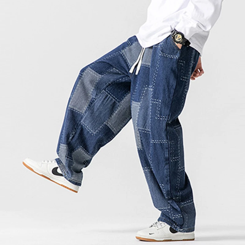 Oversized Men Casual Jeans New Arrival 2026 Spring Vintage Streetwear Plaid Pattern Harajuku Loose Male Denim Harem Pants N073