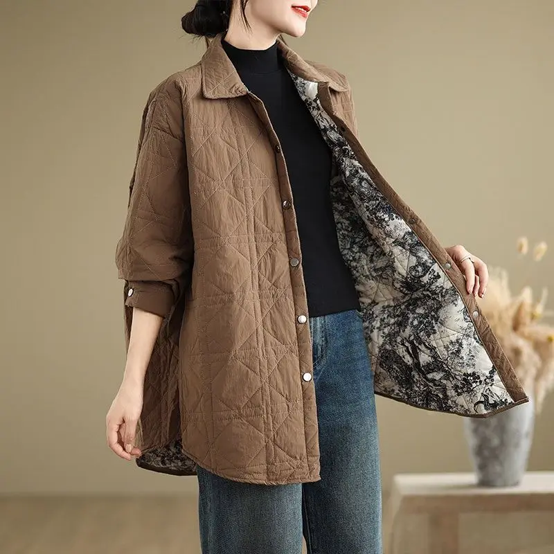 Damskie lekkie kurtki i koszule w stylu vintage, casual, koreańskim, jednolite, zimowe, artystyczne ubrania damskie E12421