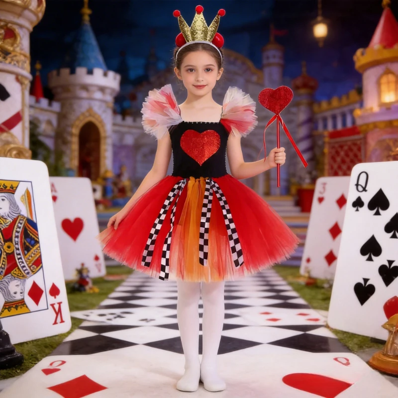 Little Girl's Red‑Heart Style Princess Set, Carnival Party Kids Performance Clothes, Christmas & Halloween Festival Dress