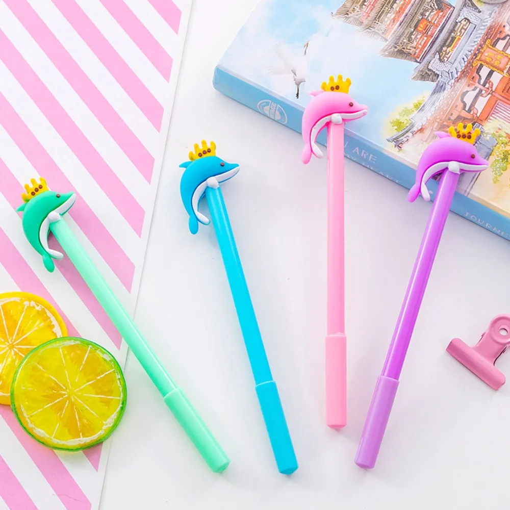 24 Pcs Wholesale Cute Crown Dolphin Gel Pens for Writing Supplies School Stationery Student Gifts
