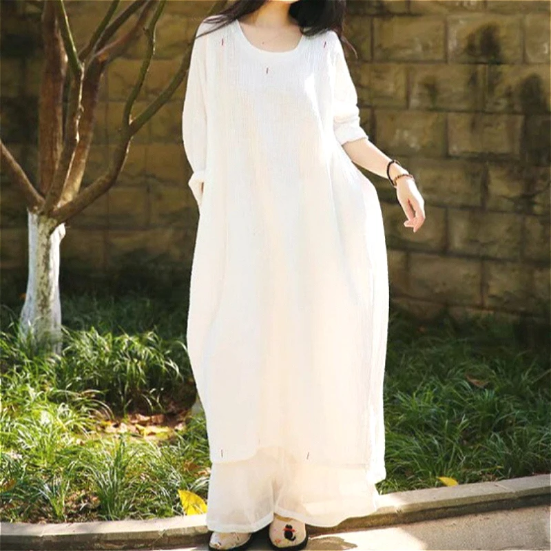 

Long Dress Women Dresses Casual Loose Vestidos Y2k Streetwear Round Neck Full Sleeve Solid Elegant Splice Party Night Work 2026