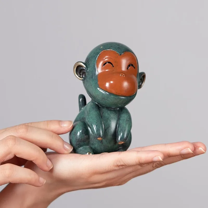 Zhu Bingren Copper‑Golden‑Monkey‑Bring‑Good‑News Brass‑Zodiac‑Monkey Desk‑Ornament For Home Study Office Business Blessing Gift