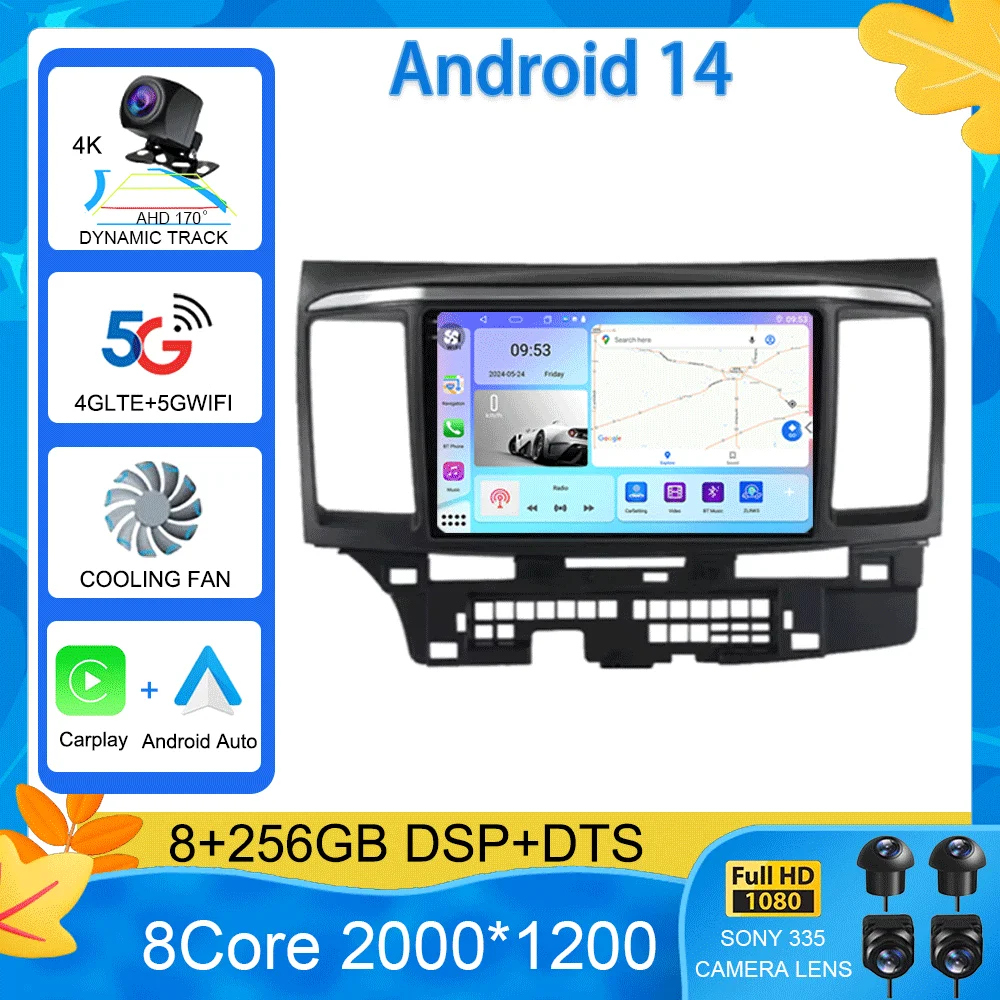 Для MITSUBISHI LANCER 9 10 X 2008 2009 2010 2011-2016 9-дюймовый Android 15 автомобильный радиоприемник стерео аудио GPS плеер Carplay автоэкран