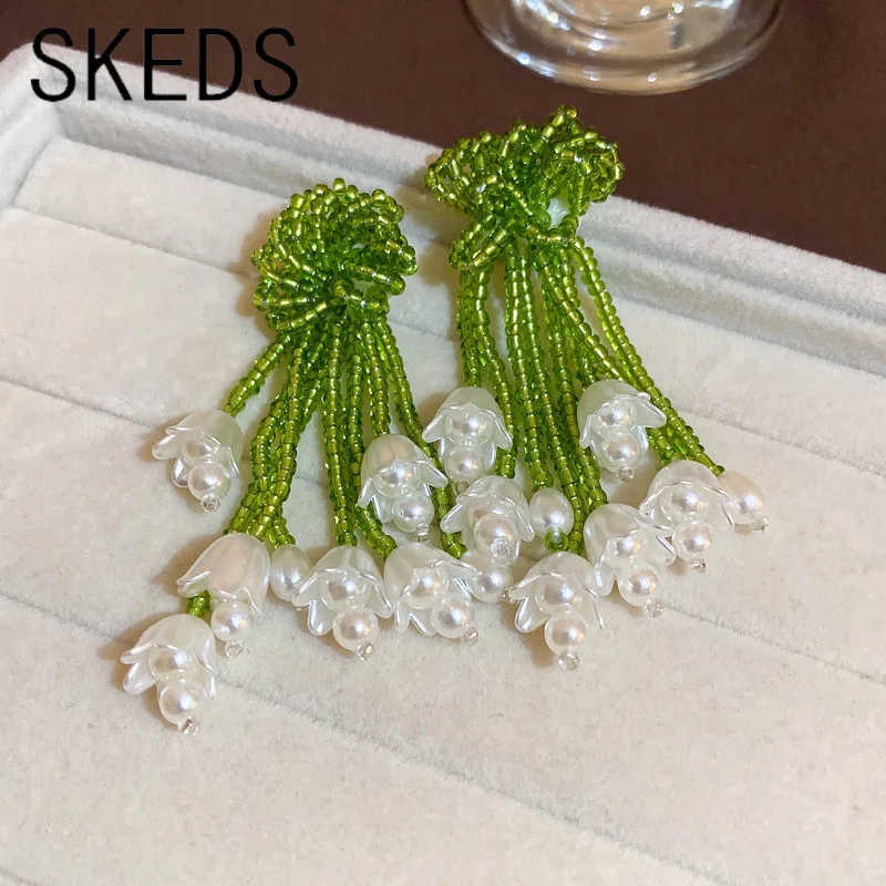 

SKEDS New Arrival Women Elegant Lily of the valley Earrings Brooches Classic Korean Style Fashion Tassel Ear Rings Pins For Lady