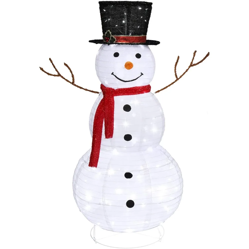 

Snowman Outdoor Christmas Decorations with 90 LED Lights, Lighted Snowman with Top Hat Holiday Ornaments Yard Decor