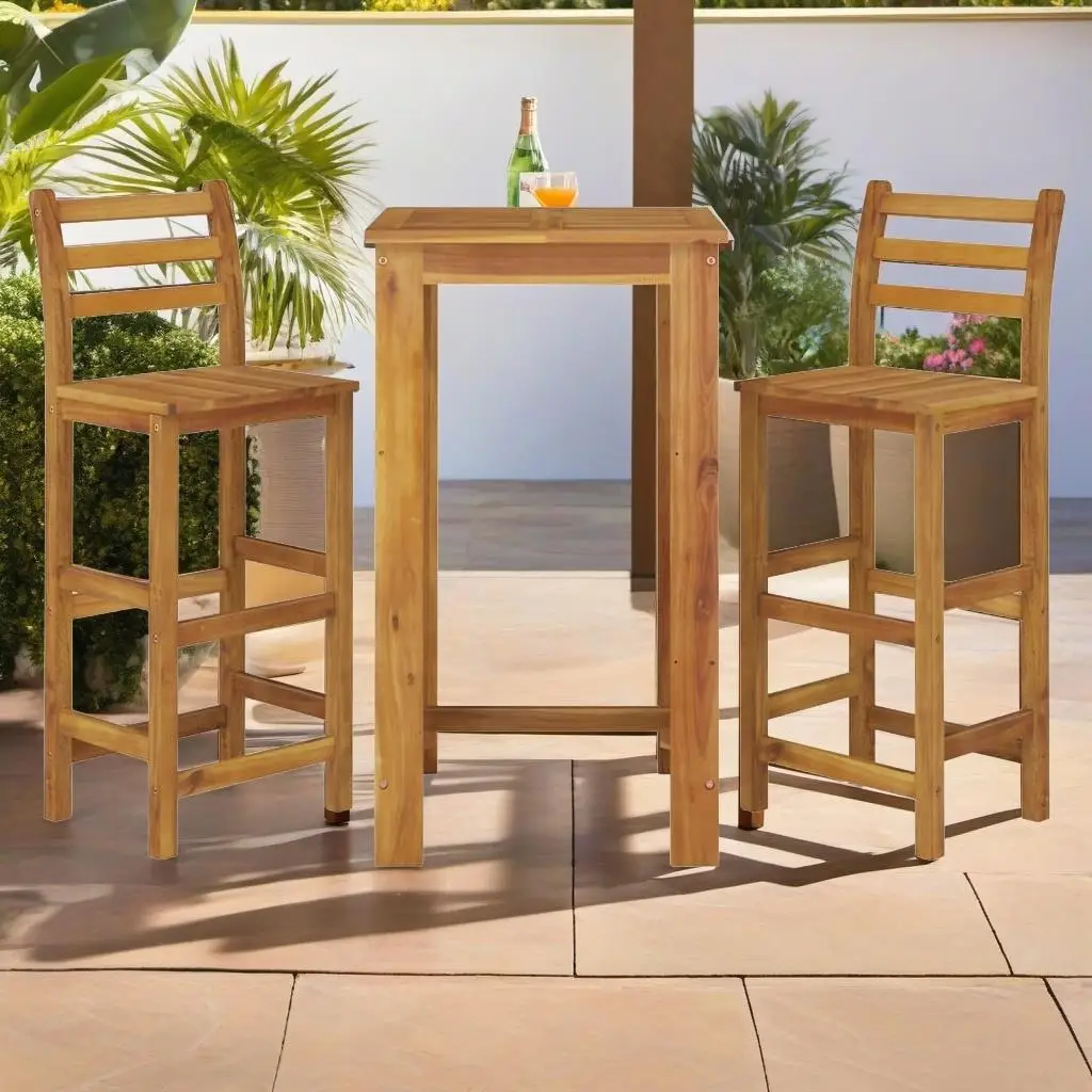 3-Piece Acacia Wood Patio Bar Set – Stylish Outdoor Furniture for Gardens & Balconies