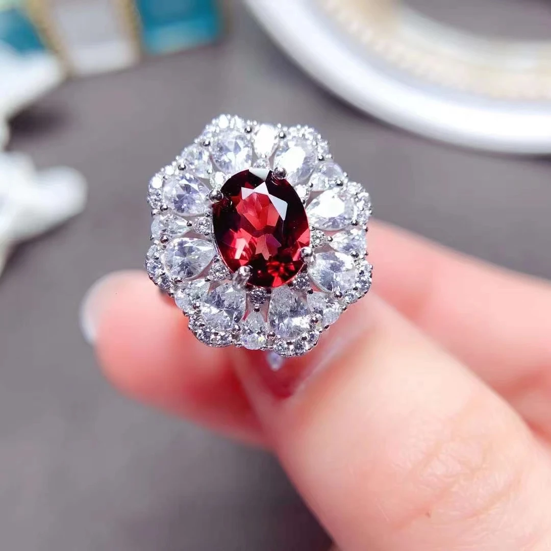 

2024 new natural garnet gem ring for women silver jewelry real 925 silver good gem Good color party gift lucky birthstone