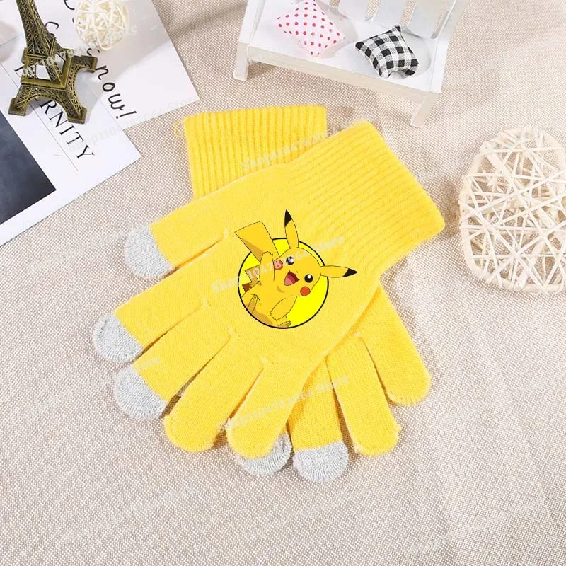 Guantes de punto de Pokemons para niños y niñas, manoplas de dibujos animados de Anime, guantes cálidos para pantalla táctil para otoño e invierno, regalos de navidad