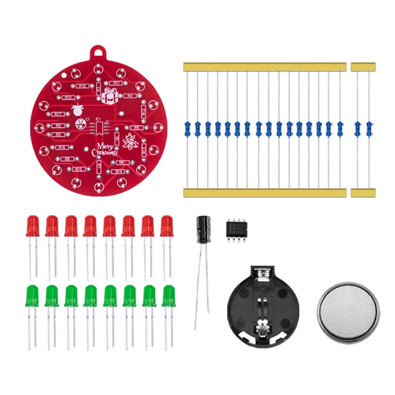 

A94E-NE555 LED Blinking PCB Soldering DIY Kit Christmas Tree Decoration Red Green Flashing Light Soldering Practice Board