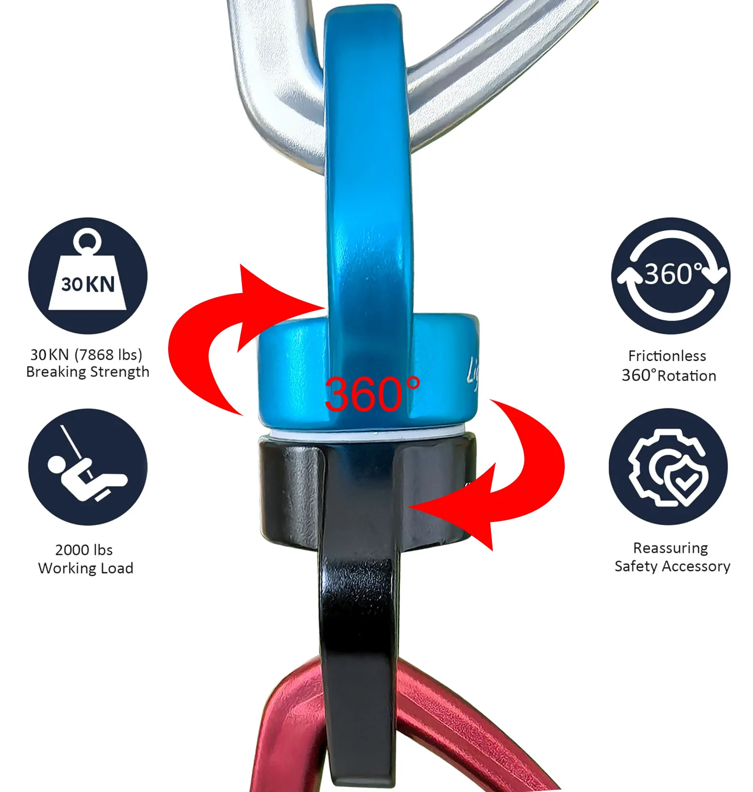 Heavy Duty 30KN Climbing Rope Rotary Connector Climbing Eequipment Yoga Hammock 360 Degree Swivel Safety Carabiner 7075 Swivel