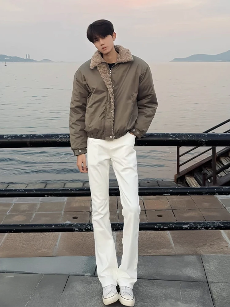 

Cleanfit American High Street Vibe Men's Straight Leg Slimming Jeans Pure White Denim Knife Casual Wear Youth Faion