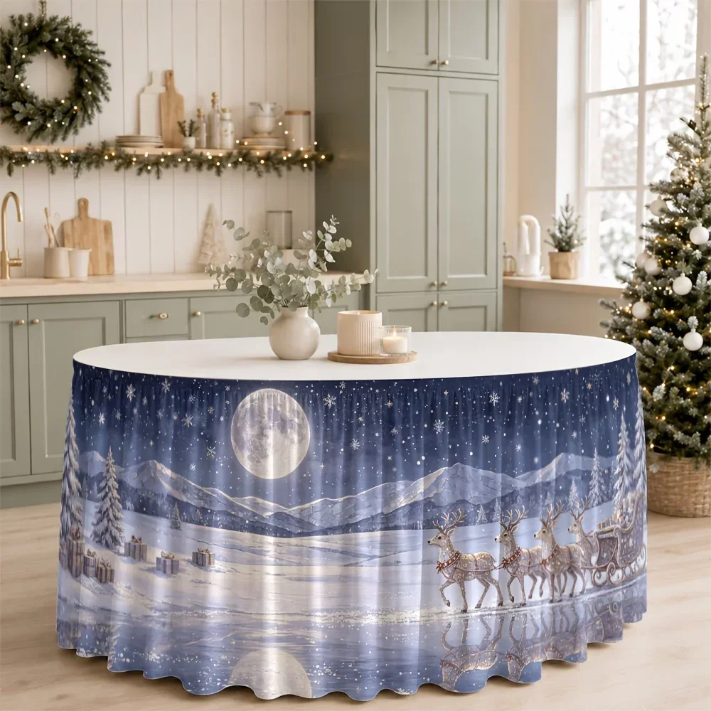 One-piece dress with Christmas winter wonderland print - featuring a snowy mountain pine tree sleigh and moonlit themexzj