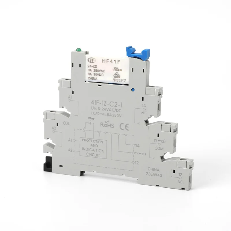 Din Rail Slim Relay Module 41F-1Z-C2-1 Integrated PCB Mount With Relay Holder 12VACDC 24VACDC Relay Socket 6.2mm