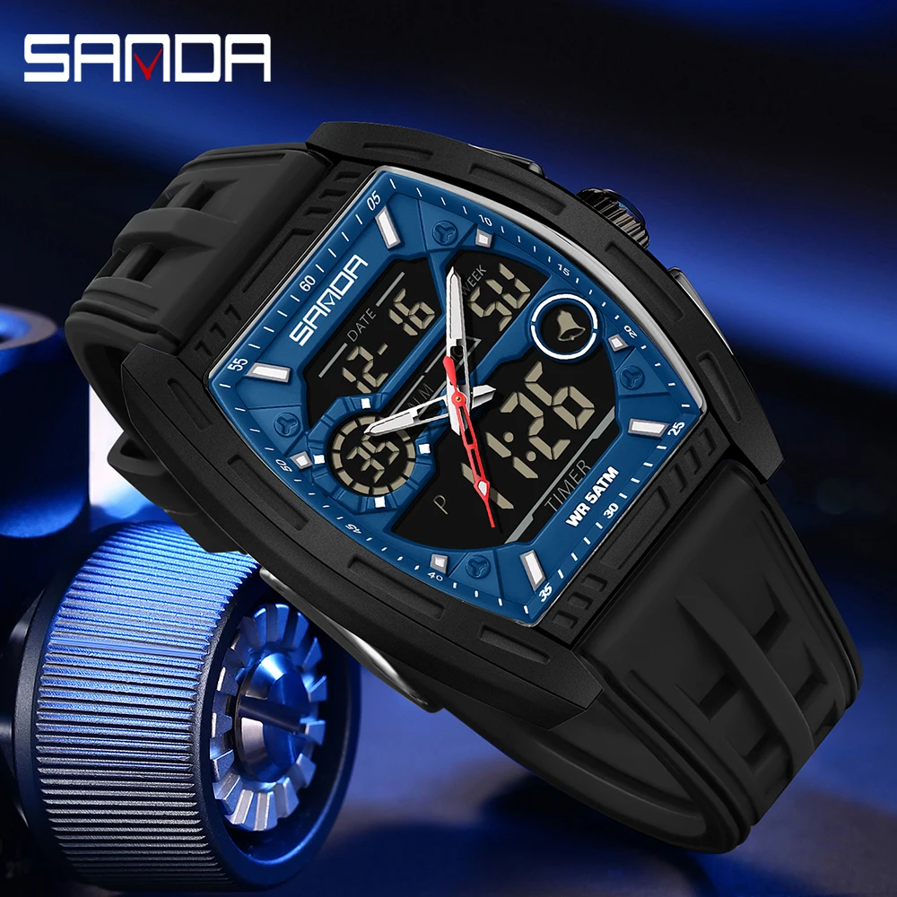 SANDA 6321 New Electronic Watch Digital Multifunctional Fashion Trend Men's Watch Silicone Waterproof Alarm Clock Men's Watch