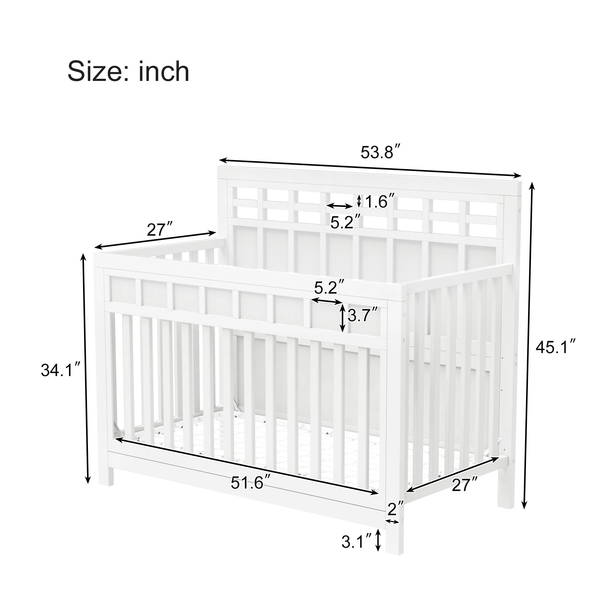 Zertifiziertes Baby-Safe-Kinder bett, Kiefern-Massivholz, ungiftiges Finish, schneeweiß