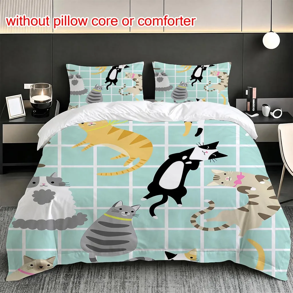 Cute Cat Party Duvet Cover Set Multi Size Quilt Cover Queen Size Bedroom Bedding Decoration Machine Washable Bed Sheet Quilt Cover