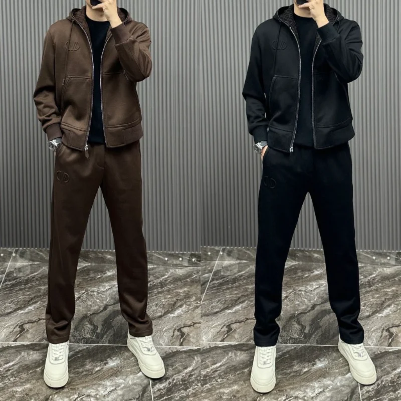 

Autumn Winter Men's High-end Hooded Casual Sports Suit Two-piece Set Is Fashionable Versatile Handsome