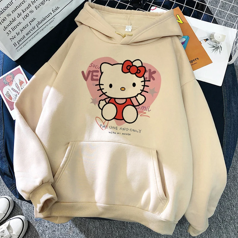 New in Sweet Harajuku Hoodies Hello Kitty Hip Hop  Hoodie Sanrio Sweatshirt Clothes Tops Sweatshirt Clothing High Street