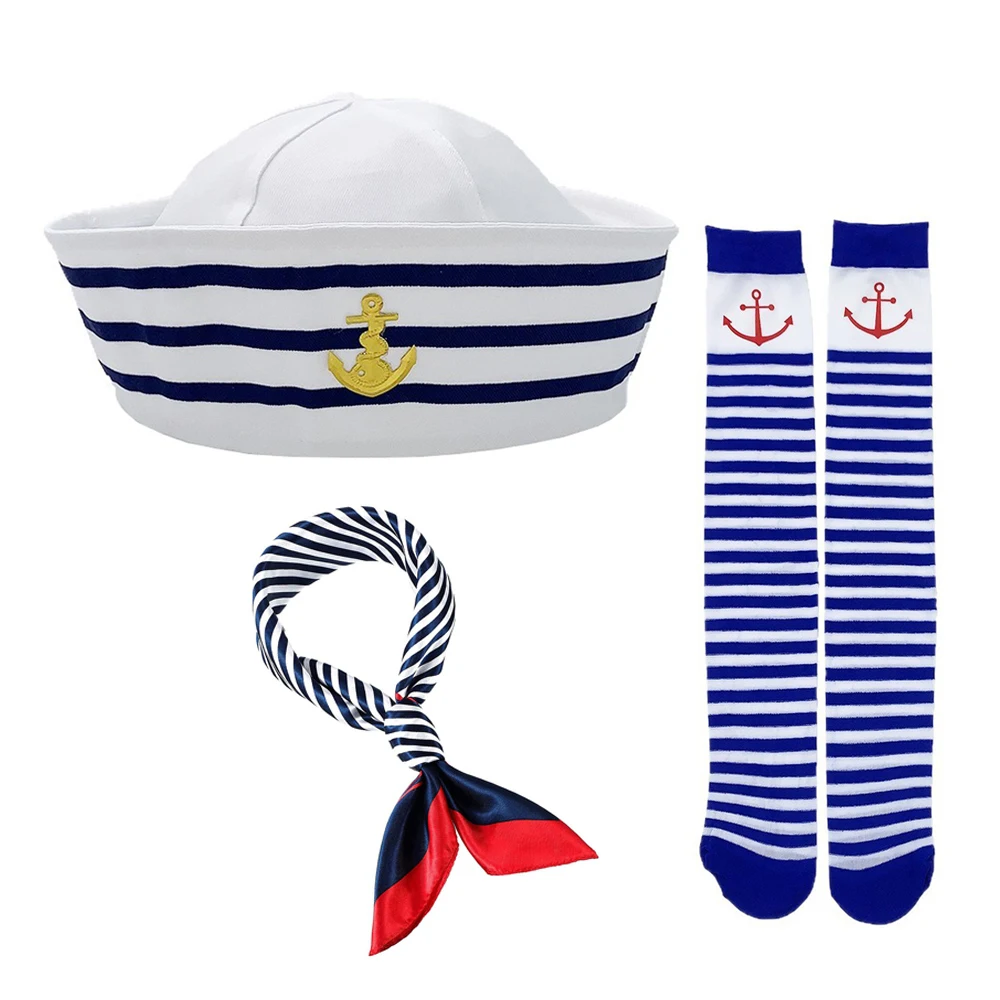 Yacht Party Sailor Cosplay Accessory Set For Women Round Naval Hat, Scarf, Stockings,Gloves Performance Set Clothing Accessories view 6