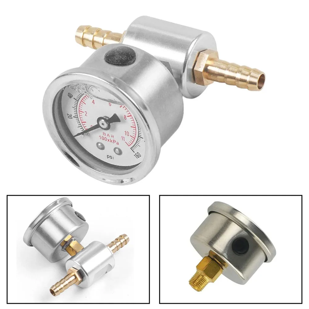 For Fuel Injection Tuning Fuel Pressure Gauge Adaptor Kit Metal Oil Filled Case Polished Stainless Case 1 Error Margin