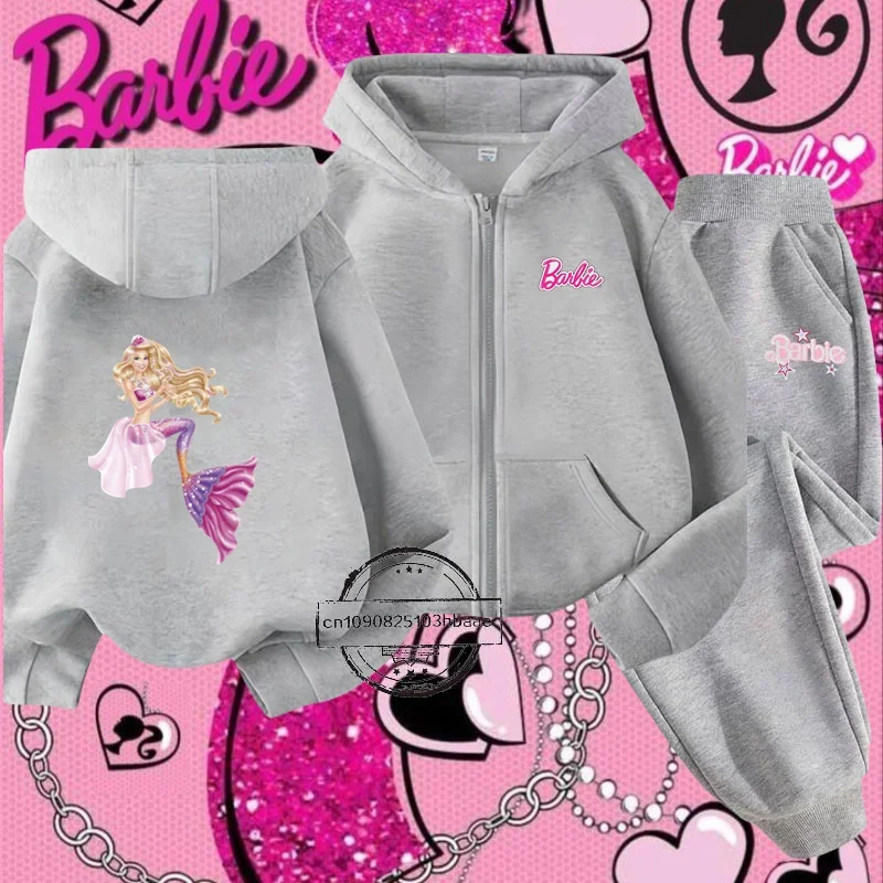 

Children's zipper shirt set Barbie cartoon print autumn and winter new long sleeve casual sweet zipper shirt girl cute top