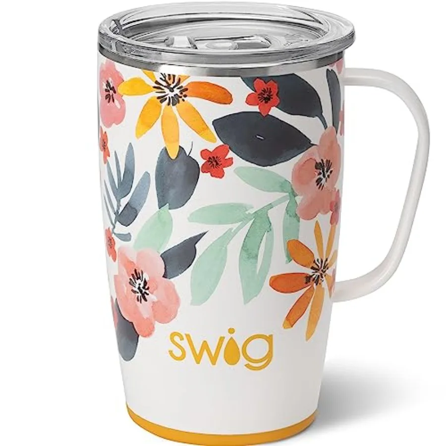 

Travel Mug Insulated Tumbler with Handle and Lid Cup Holder Friendly Dishwasher Safe Stainless Steel Travel Coffee Cup