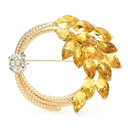 Wuli&baby Crystal Circle Wheat Brooches For Women Unisex 2-color Beauty Plants Round Brooch Pins Gifts