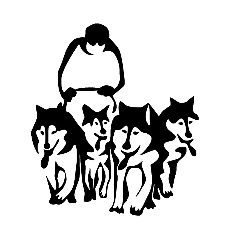 HUSKY DOG HUSKIES AND SLED SLEDGE Vinyl Car Art Sticker Decal Black/Silver 11.3CM*13CM