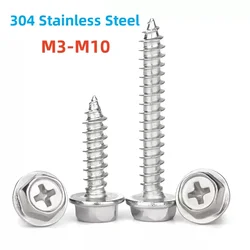 M3 M4 M5 M6 M8 M10 304 Stainless Steel Phillips Hex Hexagonal Flange Cross Head Self-Tapping Screw Bolt Wood Nail