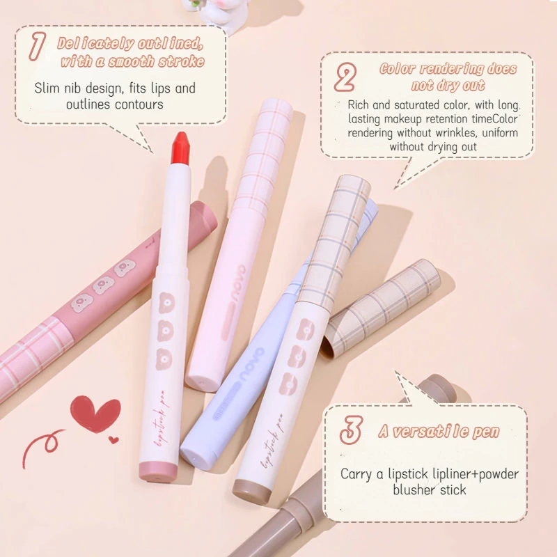 Novo Jules Liner-Rouge à lèvres longue durée pour femme, résistant à l'eau, ne se décolore pas, stylo sans tache, cosmétiques délicats, document nude