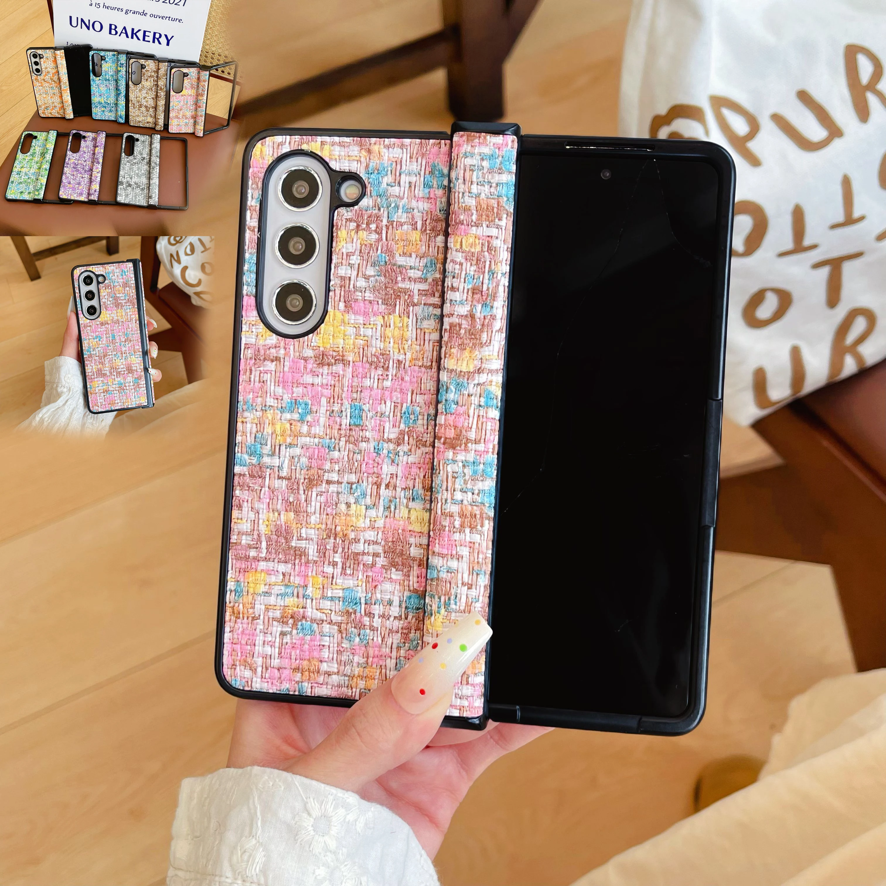 

Цветной кожаный чехол для телефона Samsung Galaxy Z Fold 7 6 5 4 3 Fold6 Fold7 Защитный противоударный защитный чехол с петлями