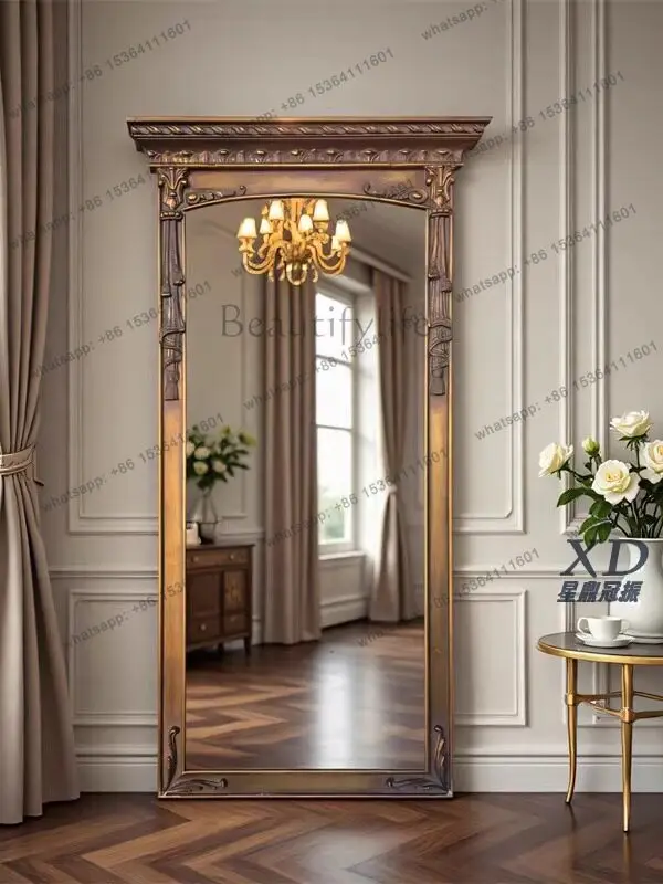 PG European classical carved floor-to-ceiling full-length mirror luxury entrance French retro decorative full-length mirror