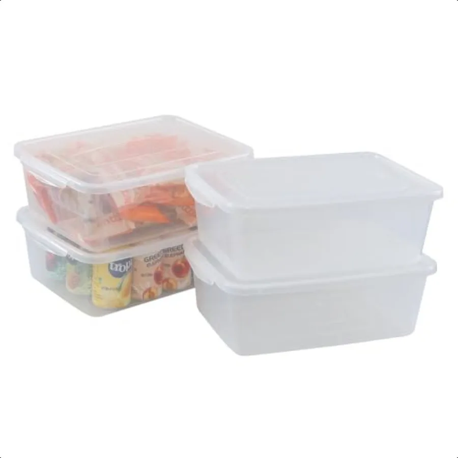 Confezione da 4 contenitori portaoggetti da 13 litri con chiusura in plastica, contenitori refrigerati con coperchi trasparenti