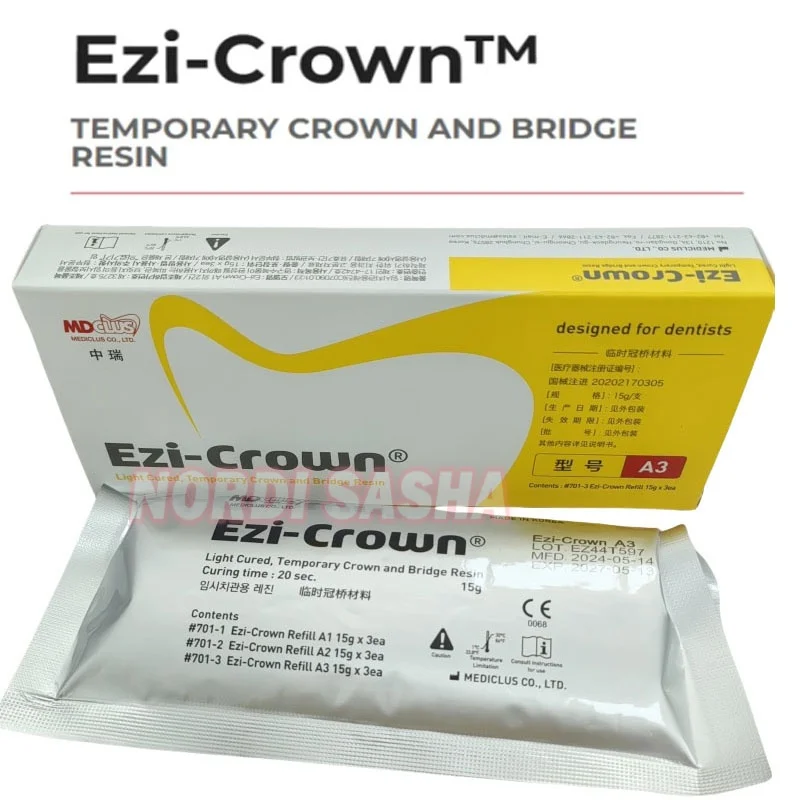 15gx3/Box Dental Korean Ezi-Crown Light Cured Temporary Crown and Bridge Resin Material Inlay Relining Shade A1 A2 A3 Impression