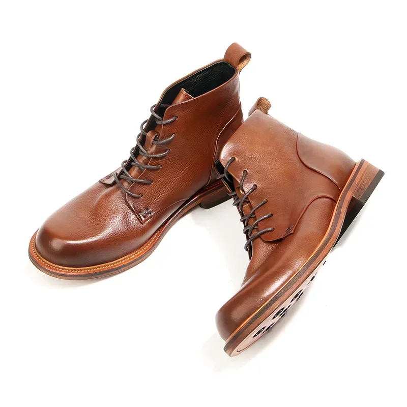 

Vintage Handmade Men Ankle Boots Genuine Leather Luxury Fashion Wedding Dress Elegant Formal Office High Top Shoes