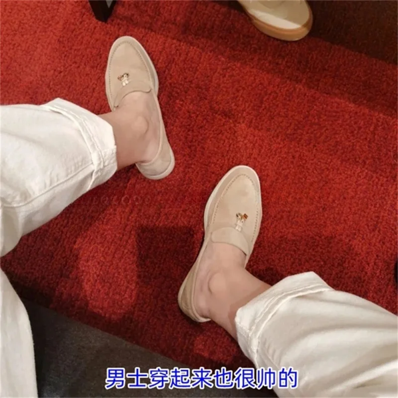 2024 nouveau cuir véritable tête ronde peu profonde chaussures lefo un pied balancer plat Yinglun Casual femmes unique chaussures hommes Casual chaussures