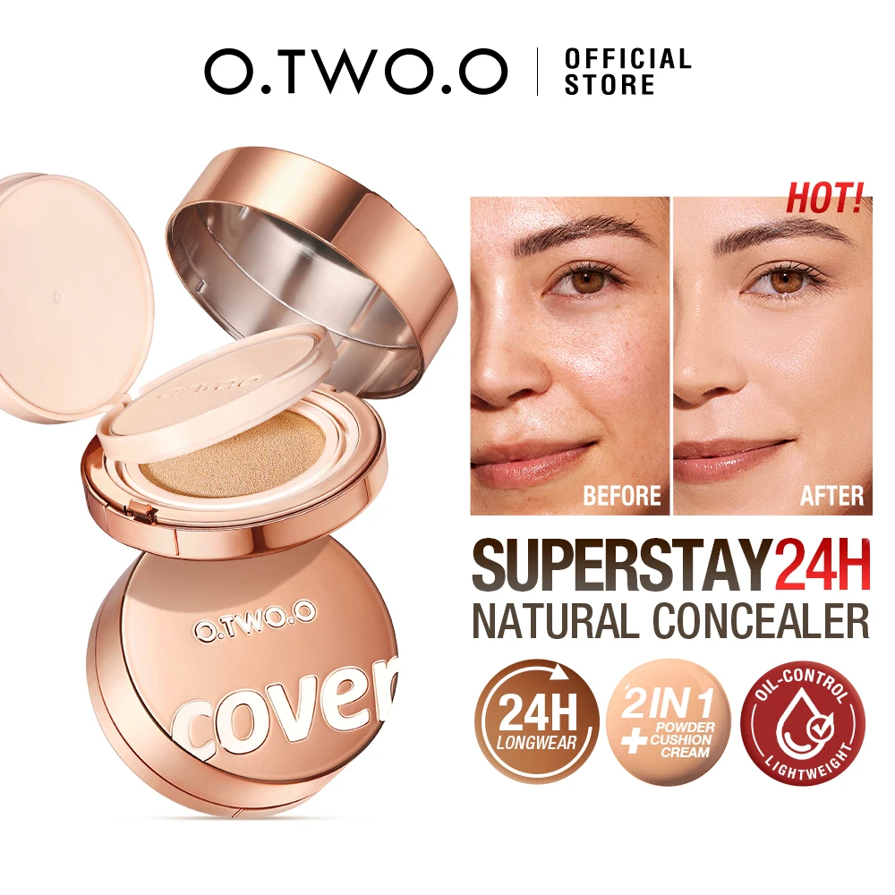 O.TWO.O Air Cushion BB Cream Face Powder 2 in 1 High Coverage Makeup Base Oil-control Concealer Setting Compact Powder Cosmetic