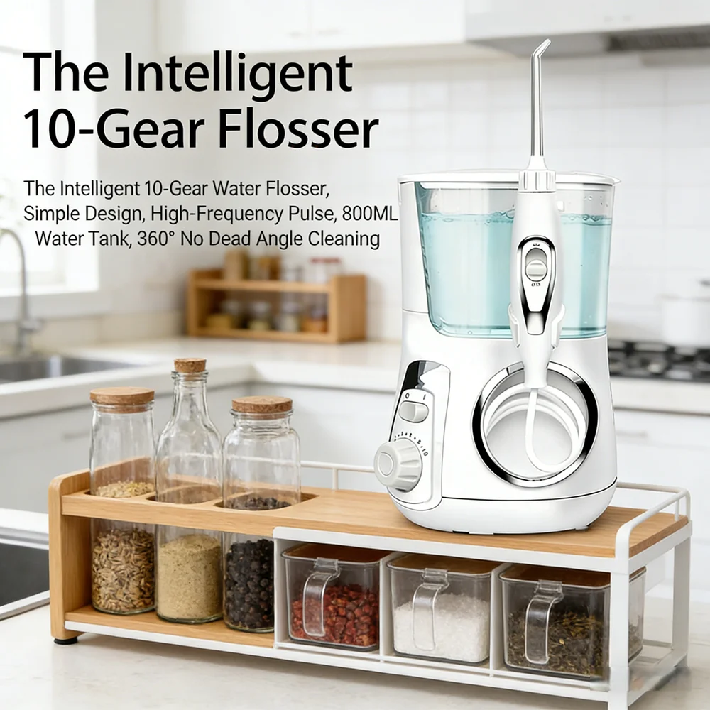 

Electric Desktop Water Flosser for Teeth & Gums, 10 Modes 5 Nozzles Professional Dental Water Jet Irrigator