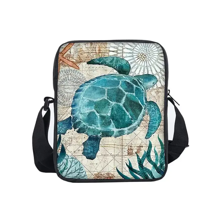 

Sea Turtle Pattern Single Sided Messenger Bag For Boy And Girls Best Gifts 3D Cartoon School Crossbody Bag For Children