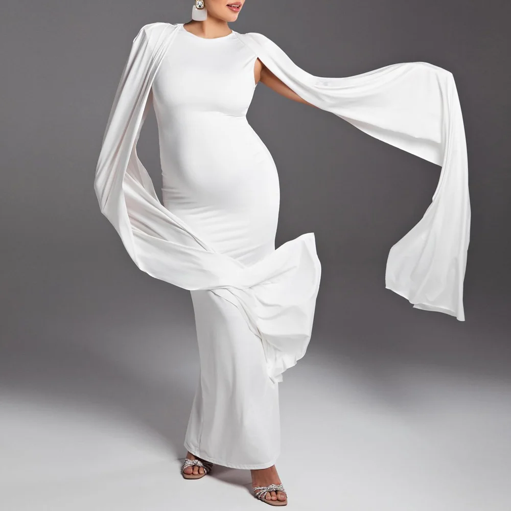 Solid Color Elegant Slim Fit Maternity Dress Elastic Fabric Evening Gown For Pregnant Women Photography Dress For Women