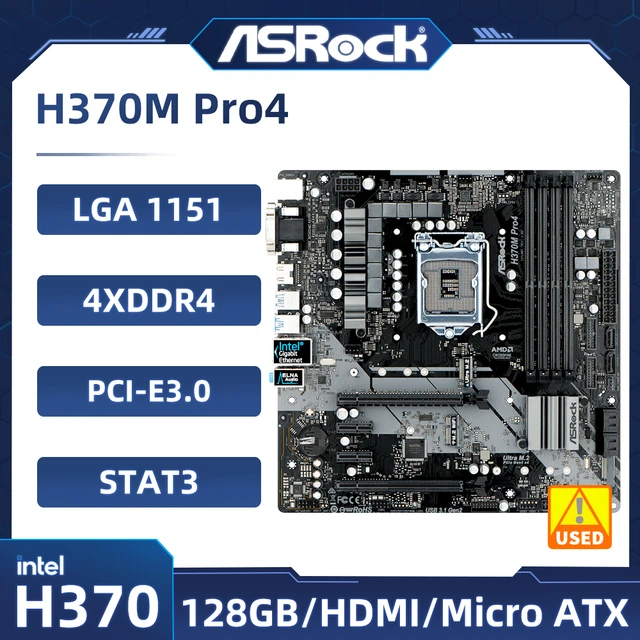 Asrock-micro atx intel h370 cpu,h370m,lga 1151,7-9700kf,i5-9400F, i5-8500,  i5-9600K, i3-9100T, 64GB,m.2,USB 3.1をサポート - AliExpress