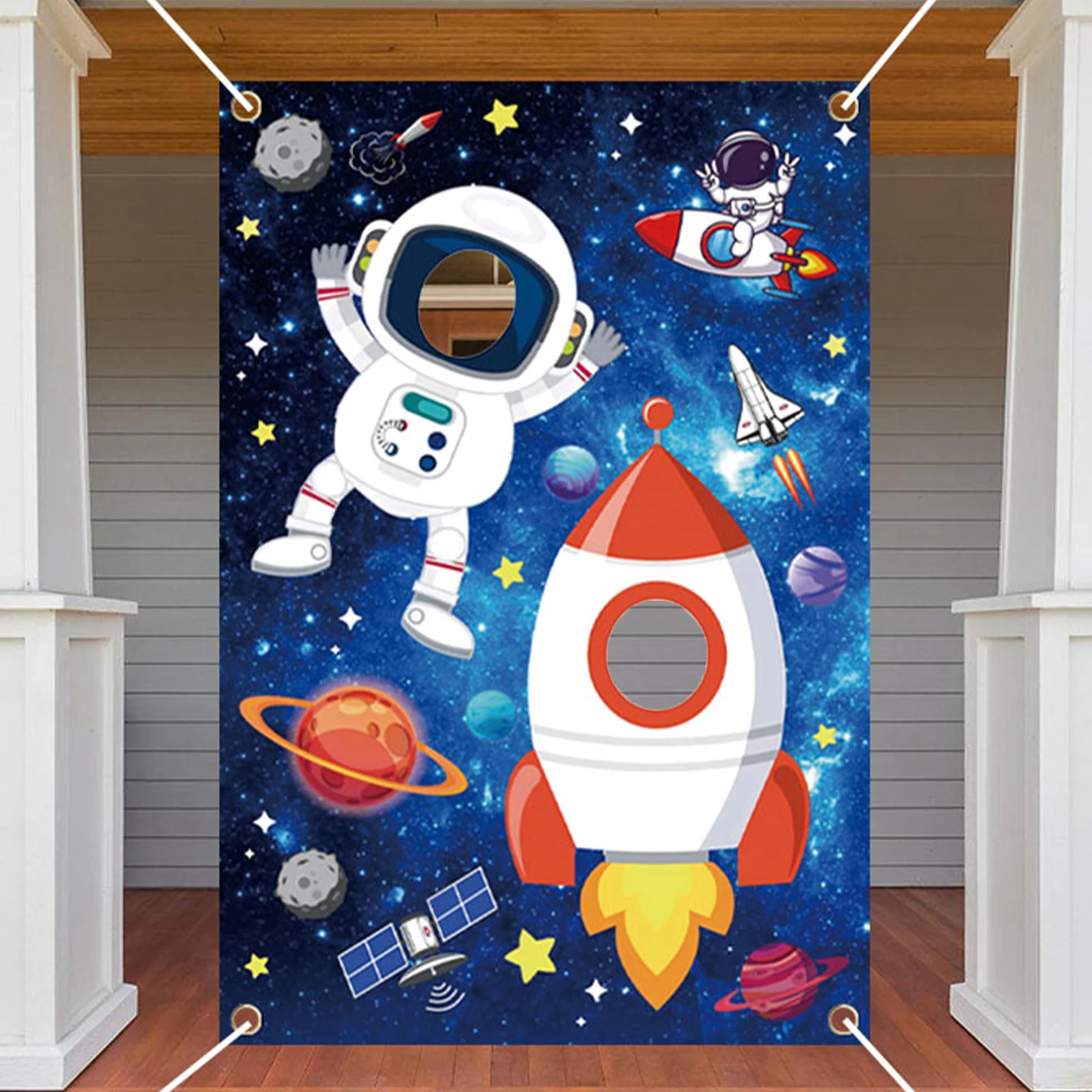 Levendige ruimte astronaut foto banner decoratie - koppels-vriendelijke hilarische gezicht gat prop achtergrond voor ruimte thema, verjaardag,