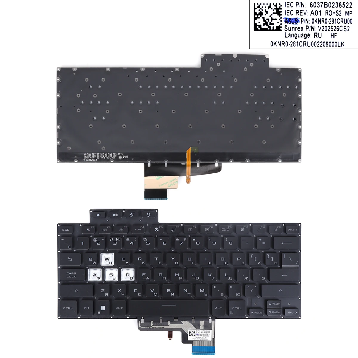 

RU Laptop Keyboard for ASUS TUF Air FX516 FX516P FX516PR FX516PM FA516 Black/White with Backlit