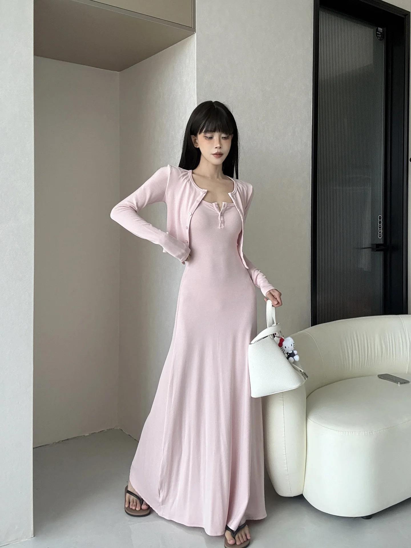 Elegant Sweet Strapless Long Dress Women's Autumn Shoulder Shawl Waist Cinched Vest Dress Pure Desire Bodycon Dress