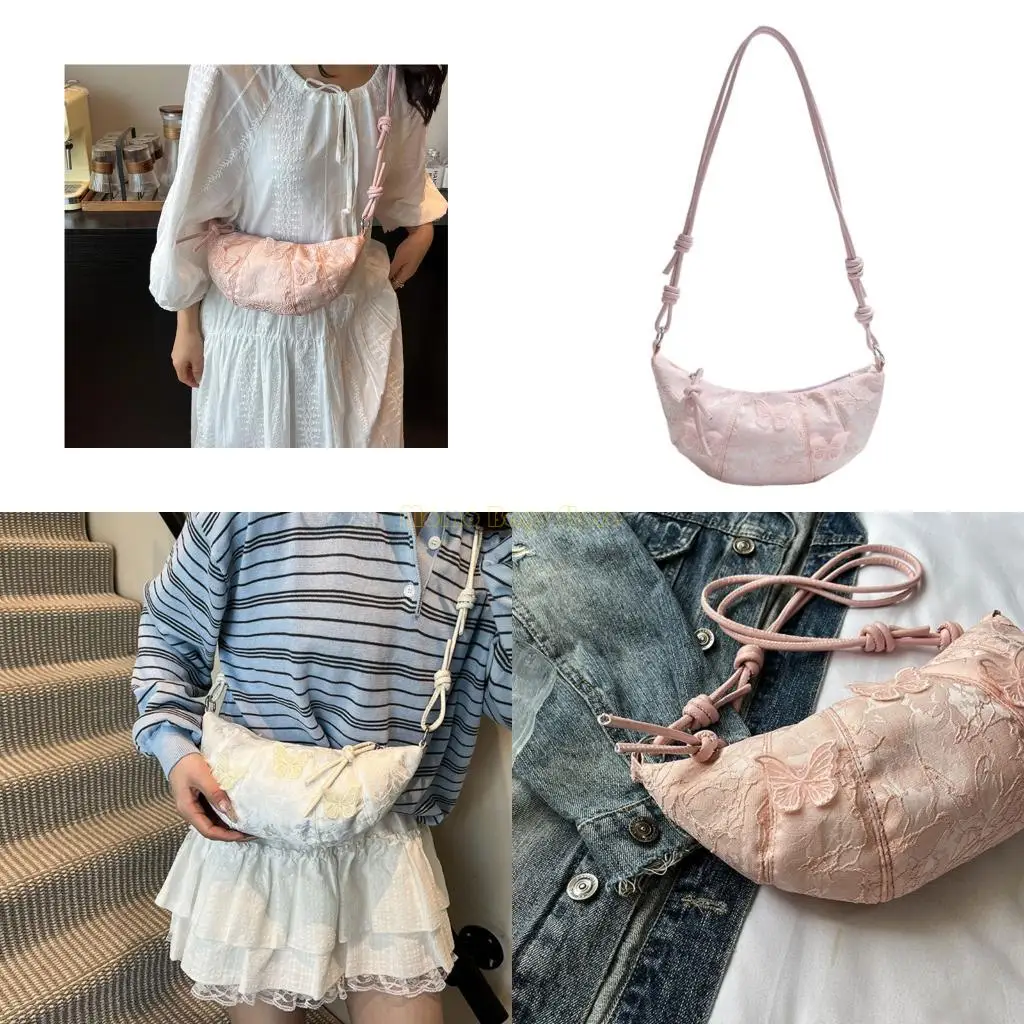 

X90D Lace Dumpling Purse Chinese Cultural Shoulder Bag Soft Craft Crossbody Bag