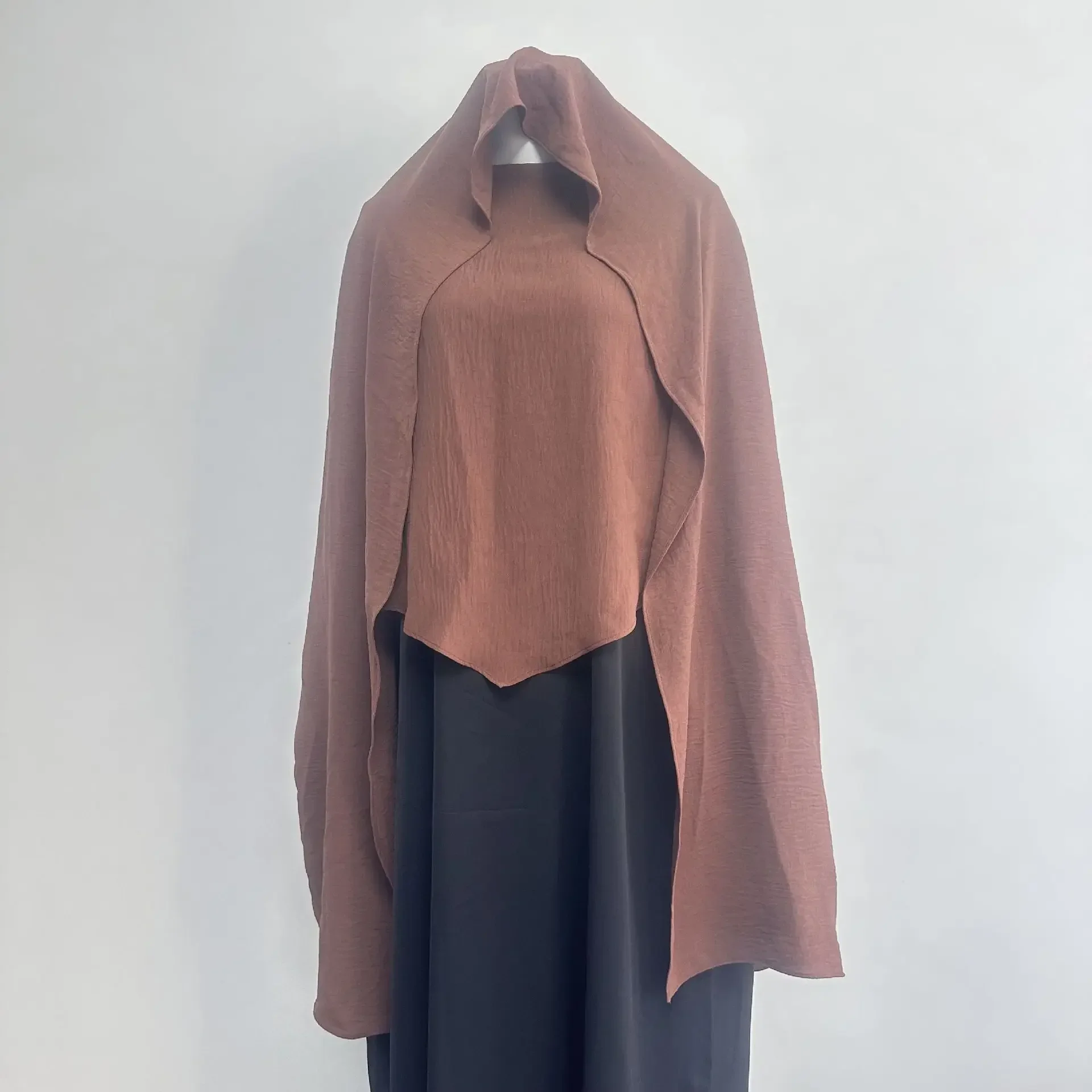 

New Cape Khimar with Niqab Straps Crepe Triangle Islamic Muslim Women Wholesale Eid Ramadan Tie Back Prayer Hijab Niqab Overhead